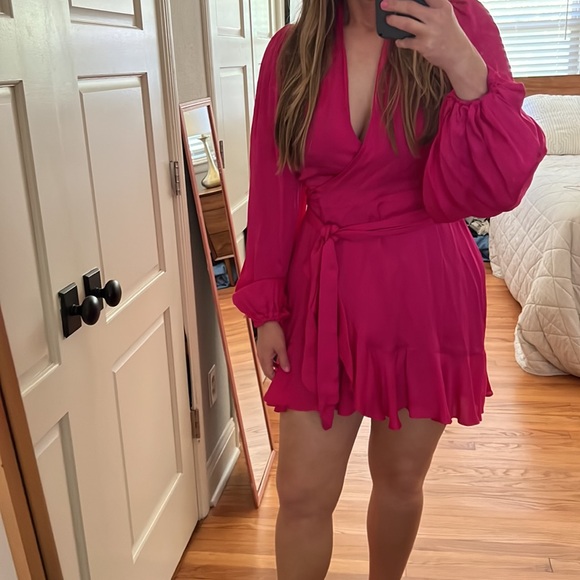 Banana Republic Bright Peony Satin Ruffle Wrap Dress small - Picture 5 of 16